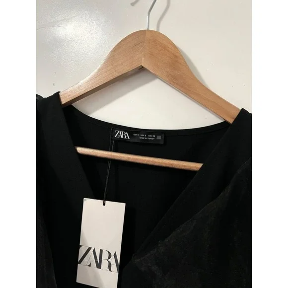 Zara Black Mini Dress Organza Ruffle Sleeve V Neck Party Cocktail Elegant - Picture 4 of 6